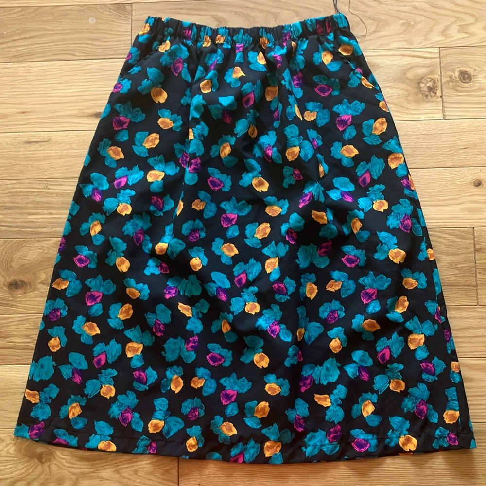 Vibrant Floral Women's Pencil Skirt - Black, Teal, Orange